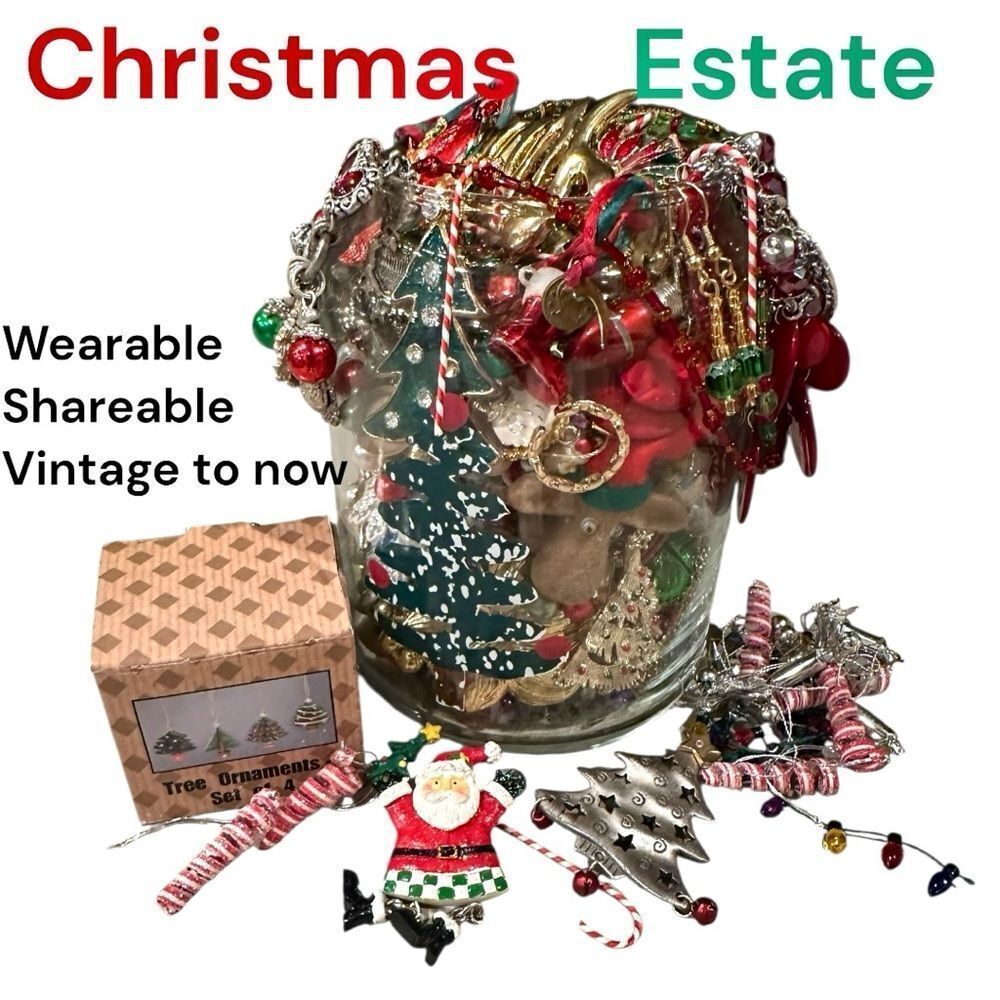 Estate Jewlery Jar of surprised Festive Christmas Jewelry and more - Picture 2 of 9